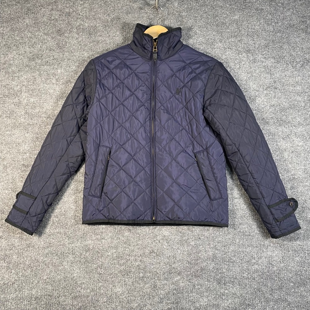 Ralph Lauren Sport Quilted Jacket Women Small Navy Blue Diamond Zip Old Money